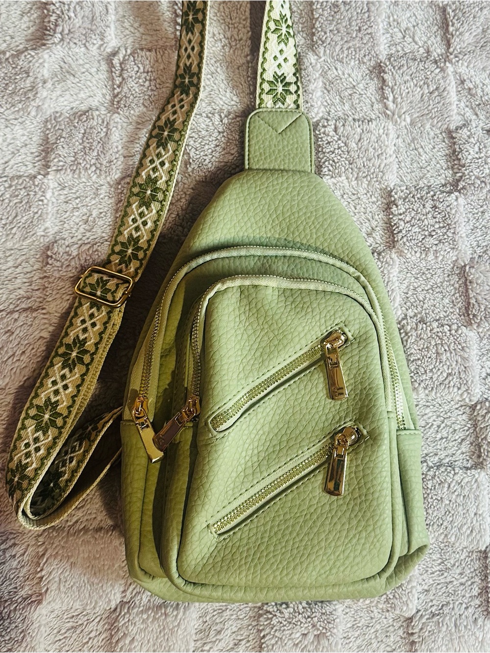 Soft Sage Green Leatherette Crossbody Sling Bag NWOT
